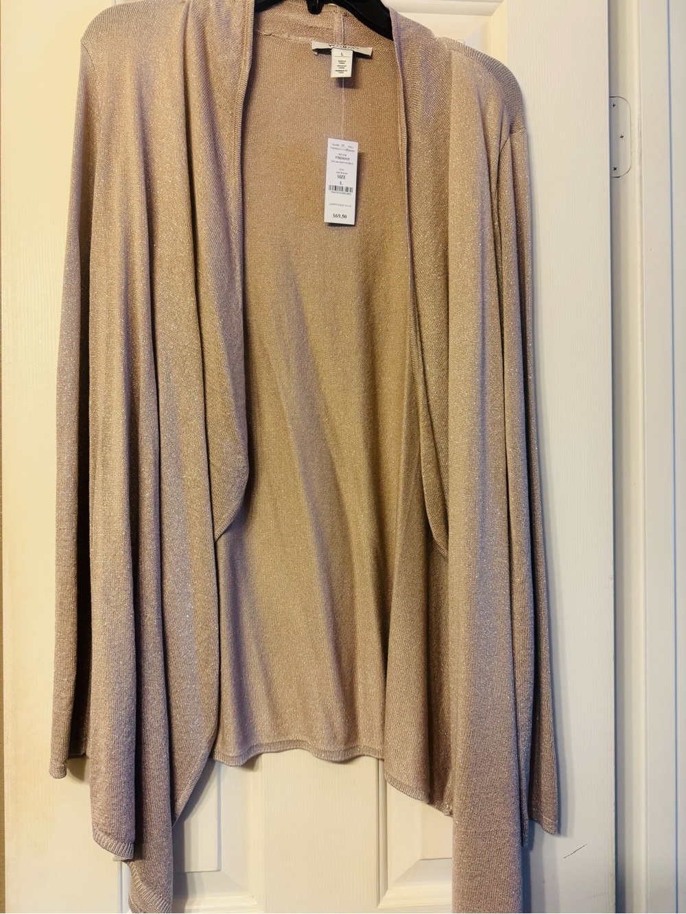White House Black Market Metallic Taupe Open Drape Cardigan